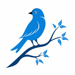 Fototapeta premium Bluebird perched on a branch with leaves vector graphic tree