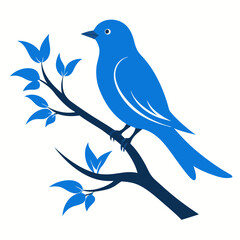 Bluebird perched on a dark blue tree branch with blue leaves vector