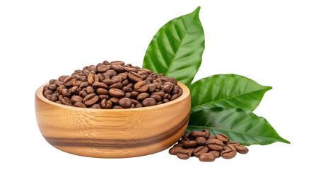 Isolated Coffee Beans in Wooden Bowl