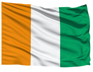 Ivory Coast Flag Waving in the Wind with Realistic Fabric Texture – Transparent Background