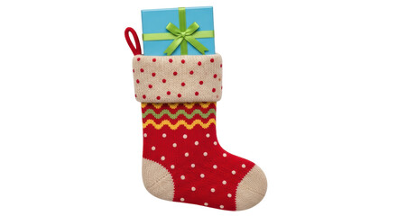 Isolated Christmas Stocking with Gift Box