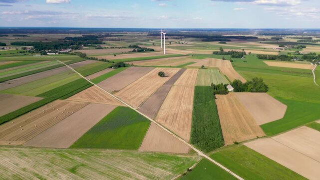 Wind farm near Czaple village, Mazowsze region of Poland, 4k drone video