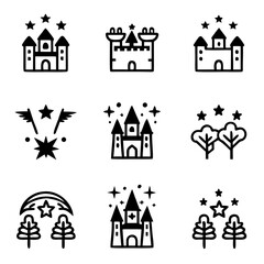 Children’s Storybook Illustrations – Castles, Stars, Trees & Fairies in Whimsical Pastel Vector Set for Magical Books, Nurseries & DIY Projects
