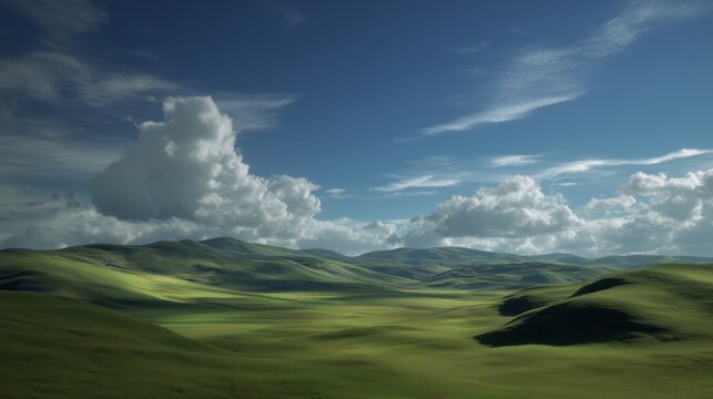 Idyllic landscape of rolling green hills under a clear sky