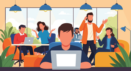 Diverse team collaborating in a modern office, ideal for website banners or business presentations.