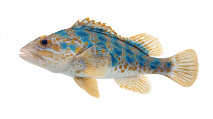 Obraz premium Vibrant blue and gold rockfish on a clean white backdrop studio shot