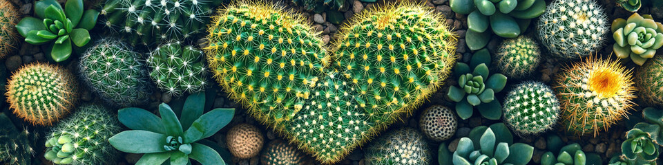 Heart Cactus Succulents Love Nature Background Romantic Garden Potted Plants Arrangement
