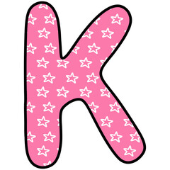 Illustration of pink star pattern letter K
