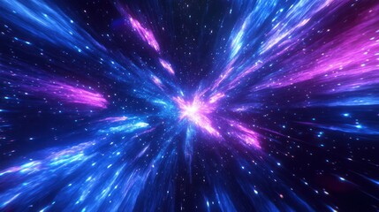 Cosmic energy burst, vibrant colors radiate outward