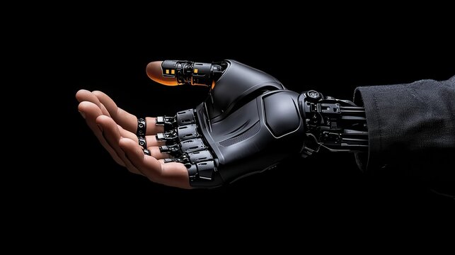 Brain-Computer Interfaces Concept. Advanced robotic hand reaching out for connection, showcasing technology and innovation in design