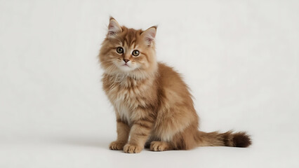 Kitten, golden British shorthair on white background. Suitable for pet products, veterinary services, or cat-related designs and advertisements.