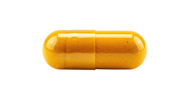 Single Golden Yellow Capsule Pill.