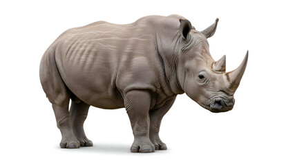 Obraz premium Majestic Rhino Portrait: Detailed Texture, Isolated on White Background