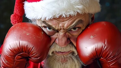 A man in a santa claus hat and red boxing gloves - Powered by Adobe