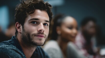 Obraz premium Young adults learning about investing together in a classroom setting