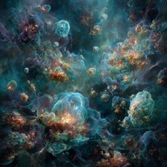 Abstract Colorful Deep Space Nebula Displaying Vibrant Colors