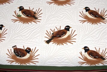 Quail Quilt A cozy quilt with a pattern of quail birds and their