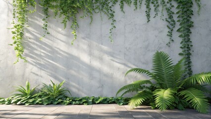 Naklejka premium Lush greenery cascading down a textured concrete wall