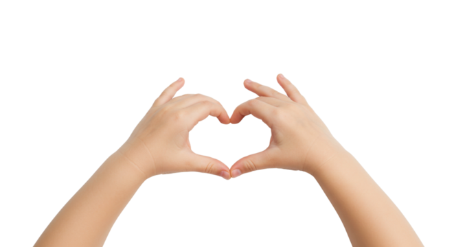 Child Hands Forming Heart Shape Gesture Isolated on White Background