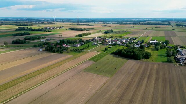 Aerial view of Czaple village in Maowsze region of Poland