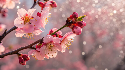 Vibrant Cherry Blossoms with Sparkling Lights
