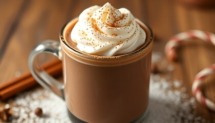 Hot Chocolate A steaming mug of hot chocolate topped with whippe