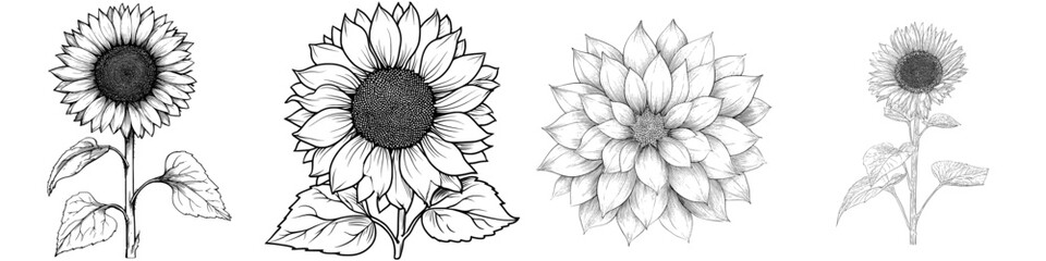 Fototapeta premium A modern drawing of a sunflower is presented as a hand-drawn illustration on a white background
