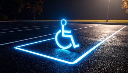 Reserved Access: A visually striking image depicts a parking space designated for wheelchair users, bathed in an inviting neon glow.