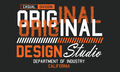 California Original Design Studio Department of Industry typography slogan with college varsity print for graphic tee t shirt or sweatshirt and other uses.	