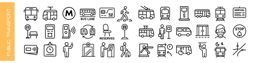Public transport vector icon set, isolated on white background  