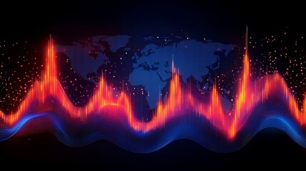 Dynamic Stock Market Analysis with Geometric Candlesticks and Global Map Background for Traders.