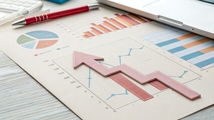 Business analysis report with graphs and charts showcasing growth trends on a desk