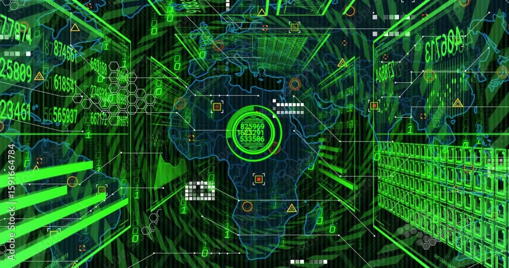 Poster world map appearing starting data interface animating tunnel with climbing meter showing trends