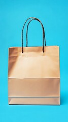 Tan Paper Shopping Bag with Braided Handles on a Bright Blue Background