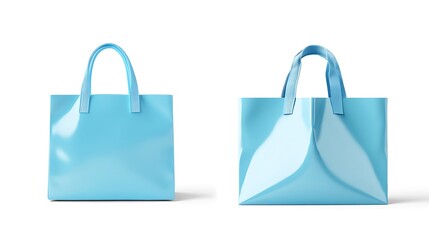 Two Light Blue Tote Bags on White Background, Mockup Style, Blank Design