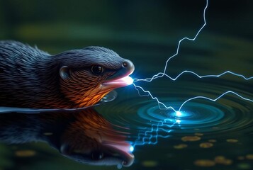 Platypus using its bill to detect electric signals in water