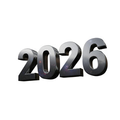Metallic 2026 numerals, three-dimensional rendering, new year.