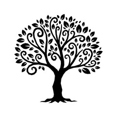 Obraz premium Decorative family tree with ornate swirly branches in artistic illustration style