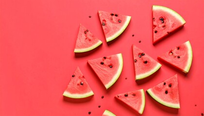 Watermelon slices arranged on a vibrant red background (1)