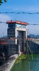 landscape photo of dam building for power plant in a village