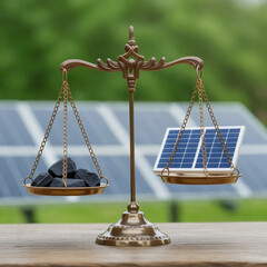 Balancing the Future: Coal vs. Solar symbolizing energy transition