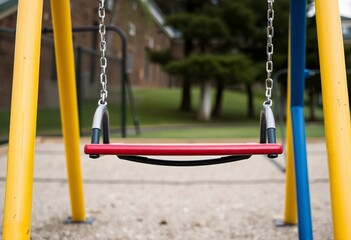 Sitting on a swing set Seated on one of the swings in a playgrou