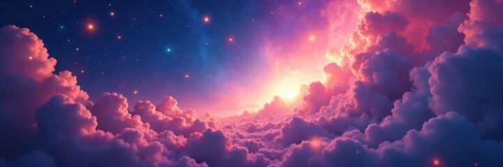 Fototapeta premium Celestial glow, swirling cosmic clouds paint sky, abstract, blue