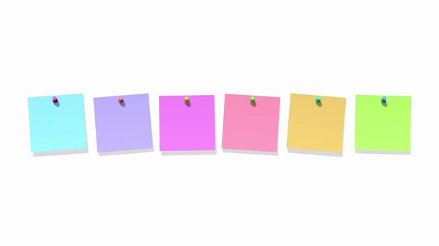 sechs schaukelnde bunte leere Notizzettel