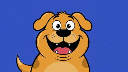 Obraz premium Displaying cartoon brown dog with tan belly and spots on vivid blue background, with shine accents
