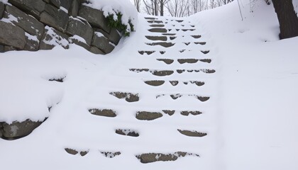 Stone steps disappearing under snow