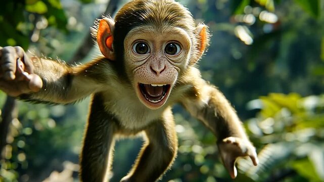 Playful baby monkey in jungle