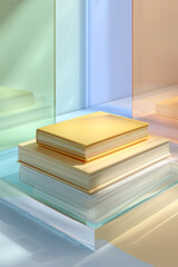 Books Stacked on Translucent Surfaces: An Abstract Study of Light and Shadow