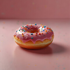 Pink Frosted Donut with Sprinkles on Pastel Background