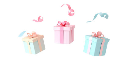 Des cadeaux de couleurs avec des confetti sur fond transparent